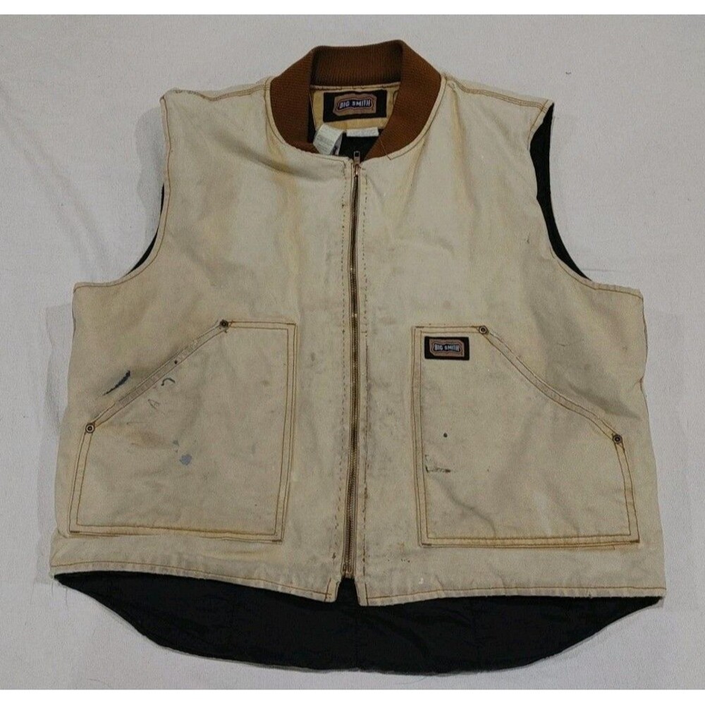 Big Smith Vest Cavnas Quilted Full Zip Workwear Rugged Worn Adult Size XL